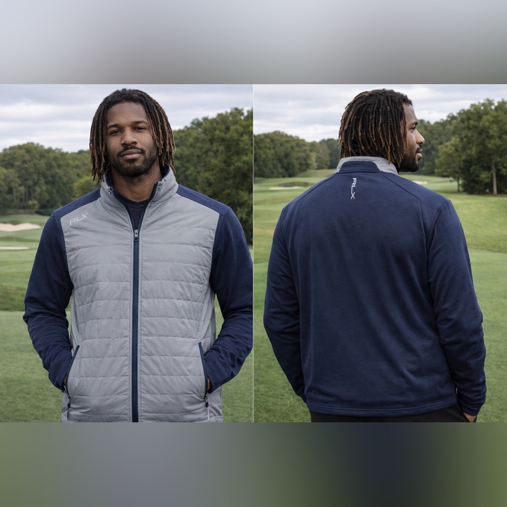 Ralph Lauren RLX Quilted Front Performance Jacket in Navy & Light Gray